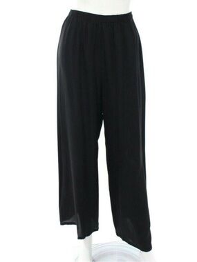 Harari 100% Silk Pants Loose Wide Leg Lagenlook Artsy in Black, Size Large
